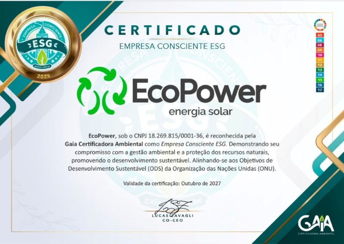 EcoPower é reconhecida com certificado ESG
